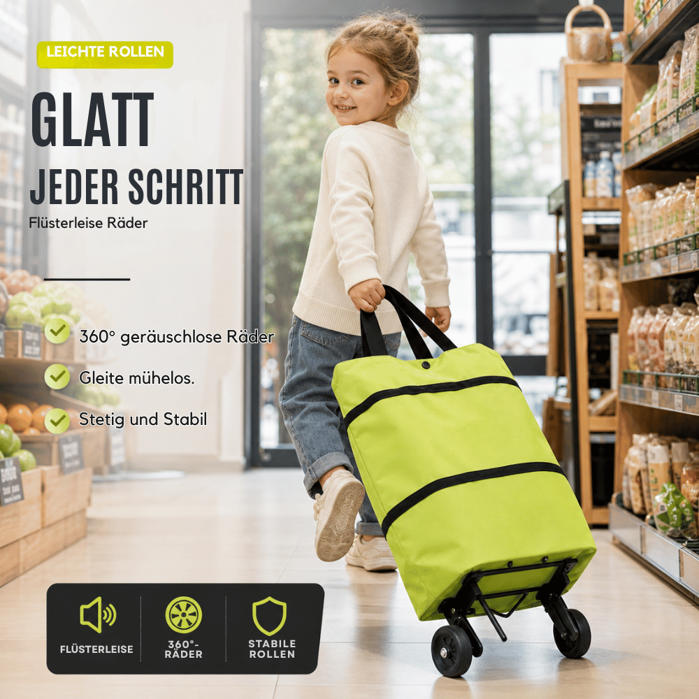 1+1 GRATIS Faltbarer Einkaufstrolley mit 360 Grad Rädern