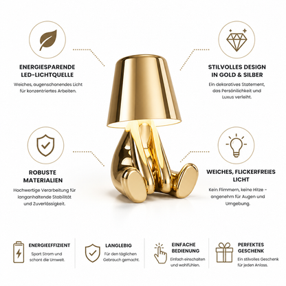 LED Schreibtischlampe Denker Figur in Gold oder Silber