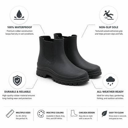 Chelsea-Gummistiefel wasserdicht & rutschfest – trockene Füße bei Regen, Laub & Matsch