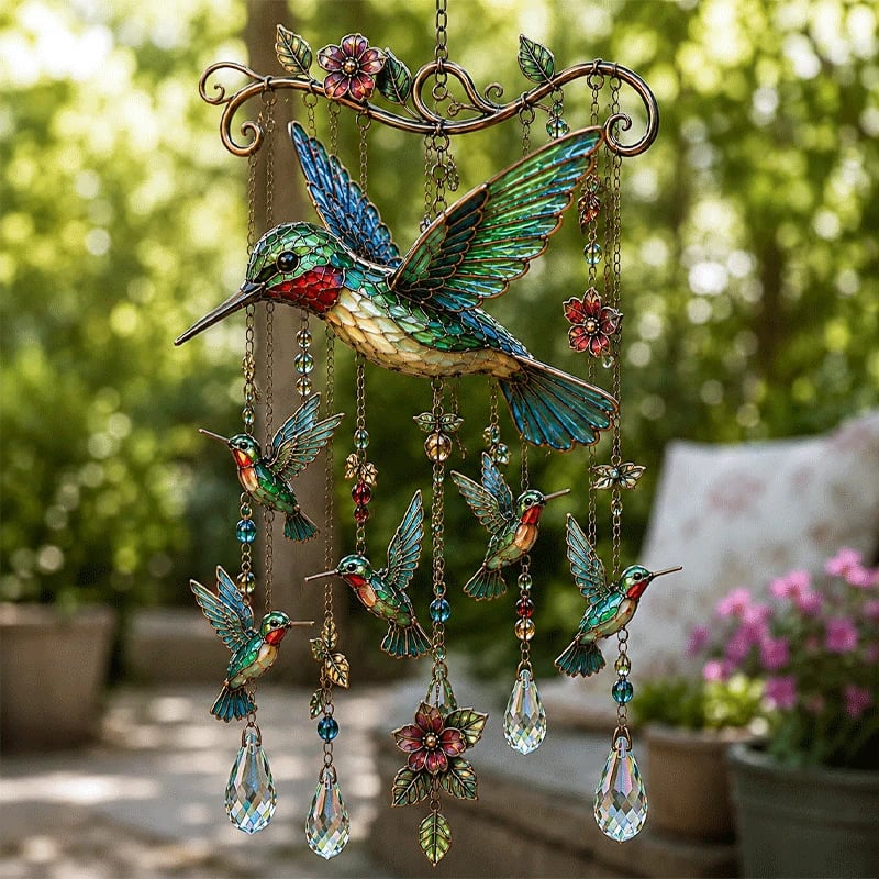 Kristall Windspiel mit Vogelmotiv für Garten und Balkon