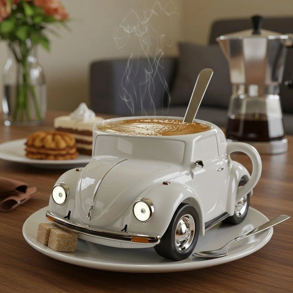Retro-Auto Kaffeebecher weiß