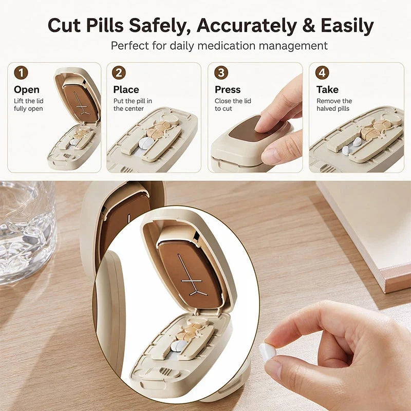 PillMate™ | Kompakter Tablettenteiler mit Klingenführung