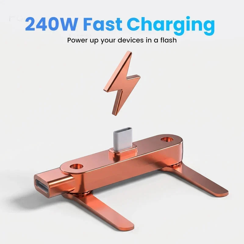 USB-C-Ladeadapter mit 360°-Klappständer – gewinkelter Stecker, bis 240 W Durchleitung