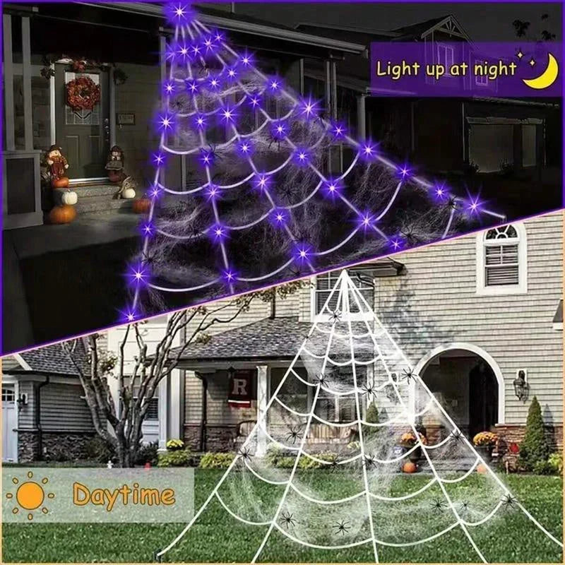 Halloween Spinnennetz LED Lichterkette 5 m mit Fernbedienung