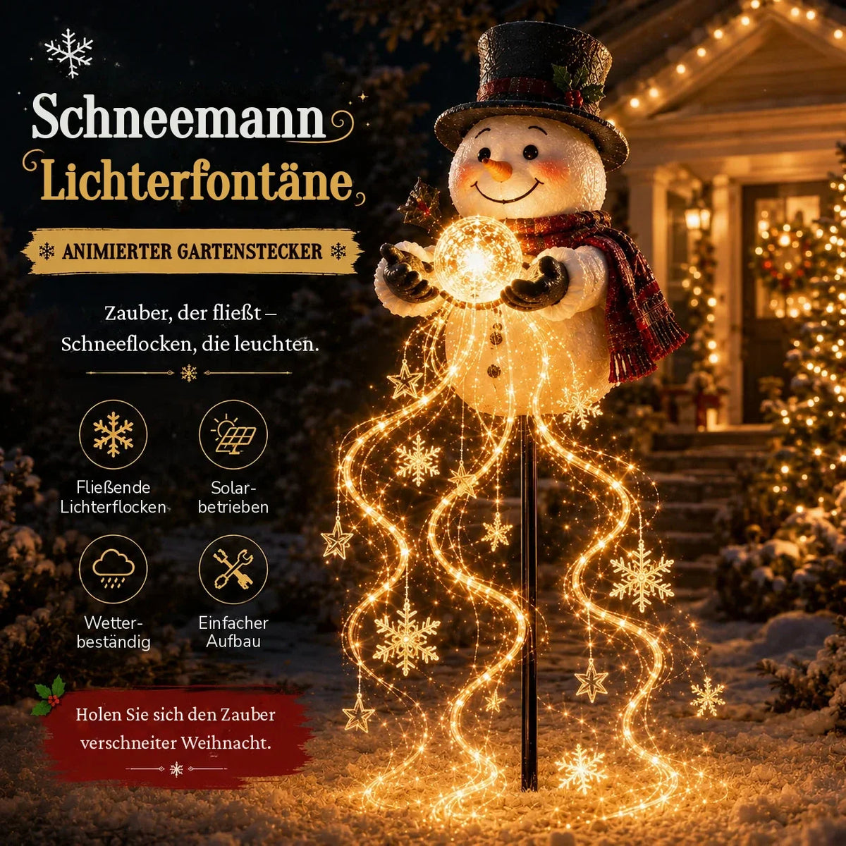 Solar-Gartenstecker Schneemann mit LED-Lichtern