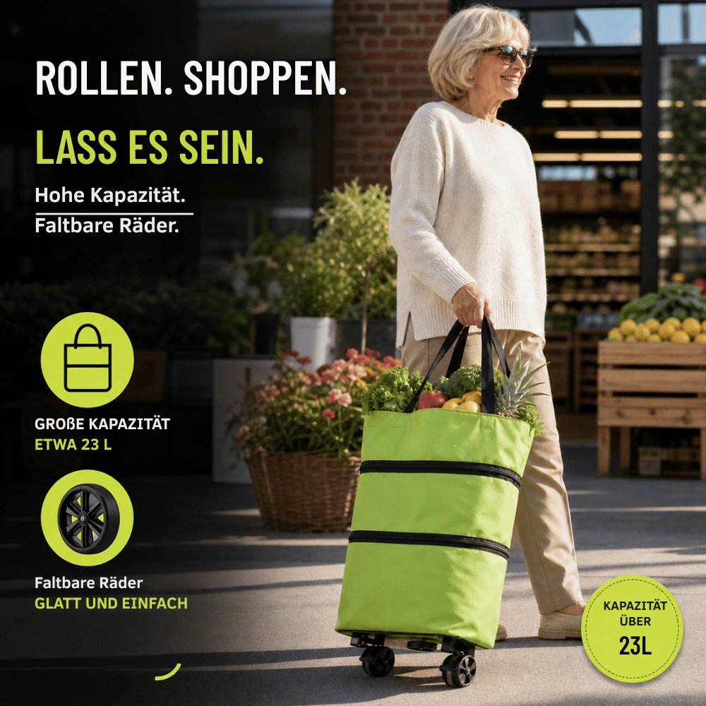 1+1 GRATIS Faltbarer Einkaufstrolley mit 360 Grad Rädern