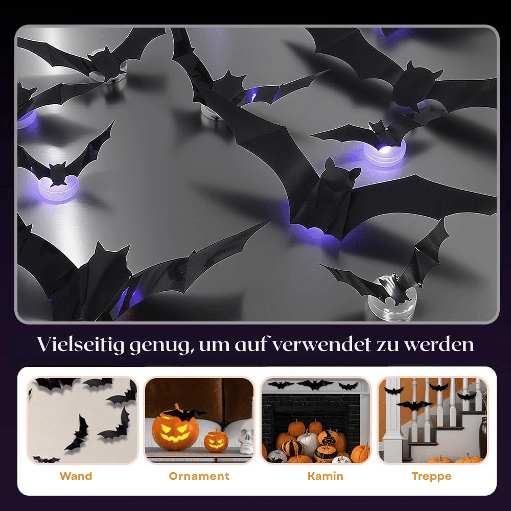 Halloween LED Fledermäuse mit lila Licht und Klebepads