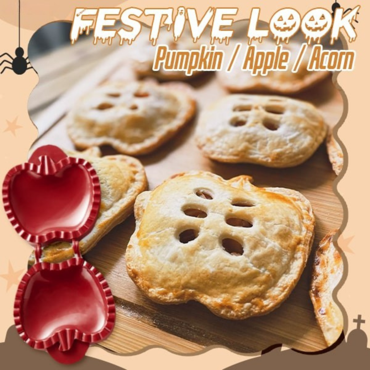 Halloween Mini-Pie-Former (Kürbis, Apfel, Eichel) | PieWhimsy
