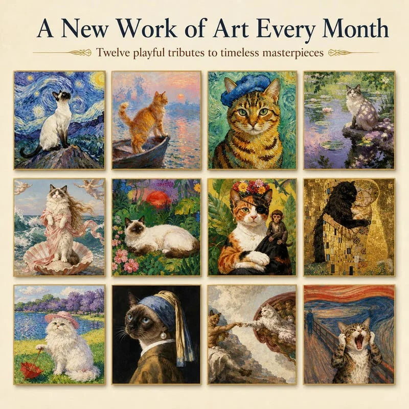 Katzen Wandkalender 2027 mit Kunst-Katzenmotiven