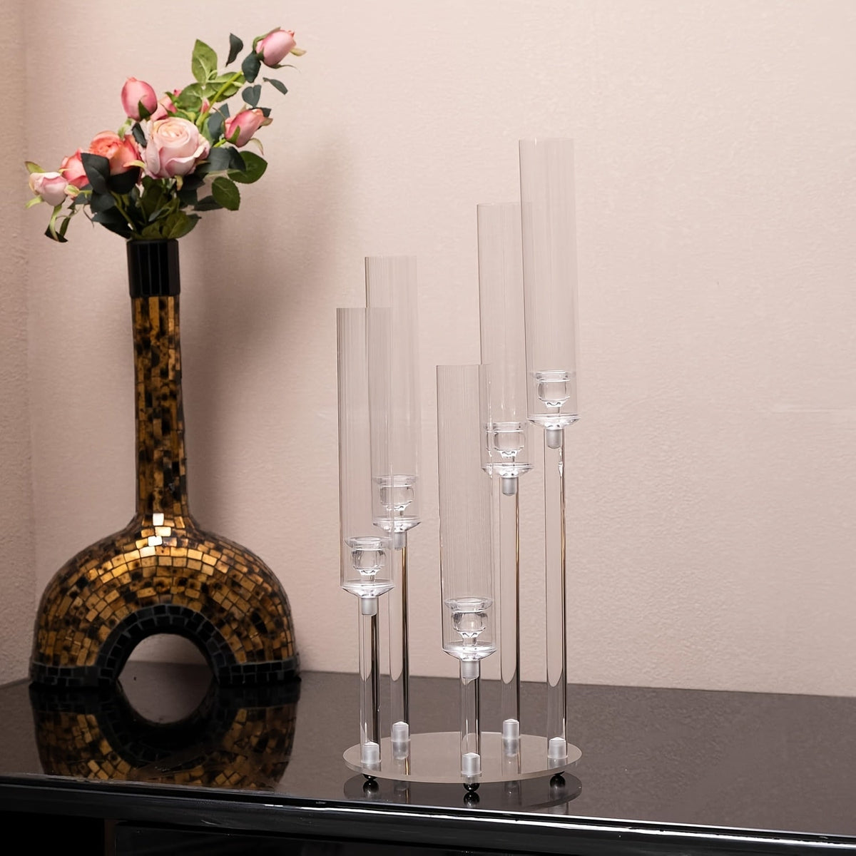 5-Arm-Kerzenhalter Acryl mit Blumen