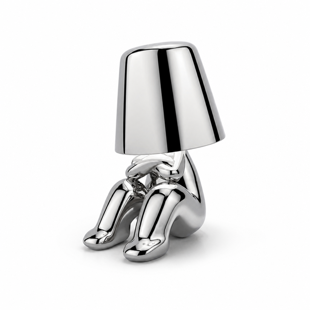 LED Schreibtischlampe Denker Figur in Gold oder Silber