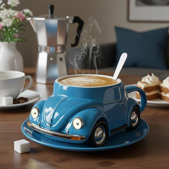 Retro-Auto Kaffeebecher blau