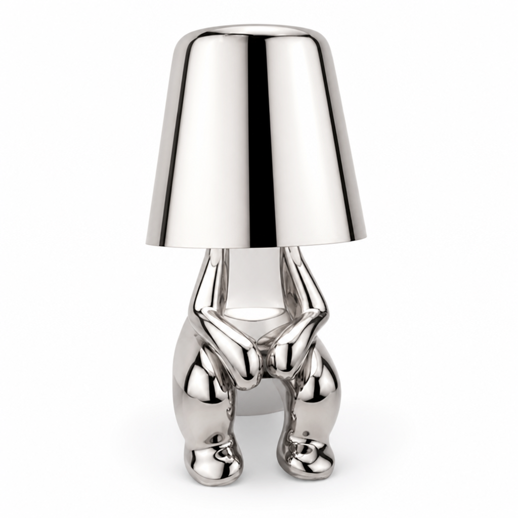 LED Schreibtischlampe Denker Figur in Gold oder Silber