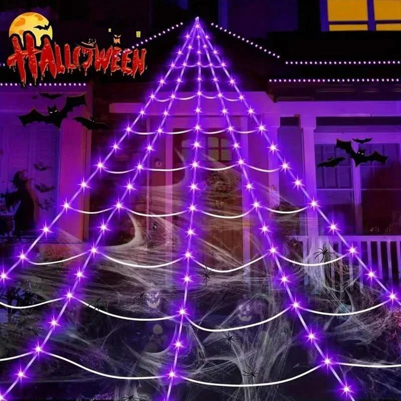 Halloween Spinnennetz LED Lichterkette 5 m mit Fernbedienung