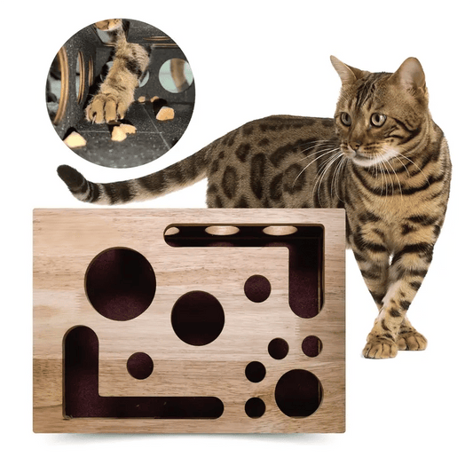 PawPlay™ | Holz-Katzen-Puzzlebox – Beschäftigung mit Leckerlies & natürlicher Krallenpflege