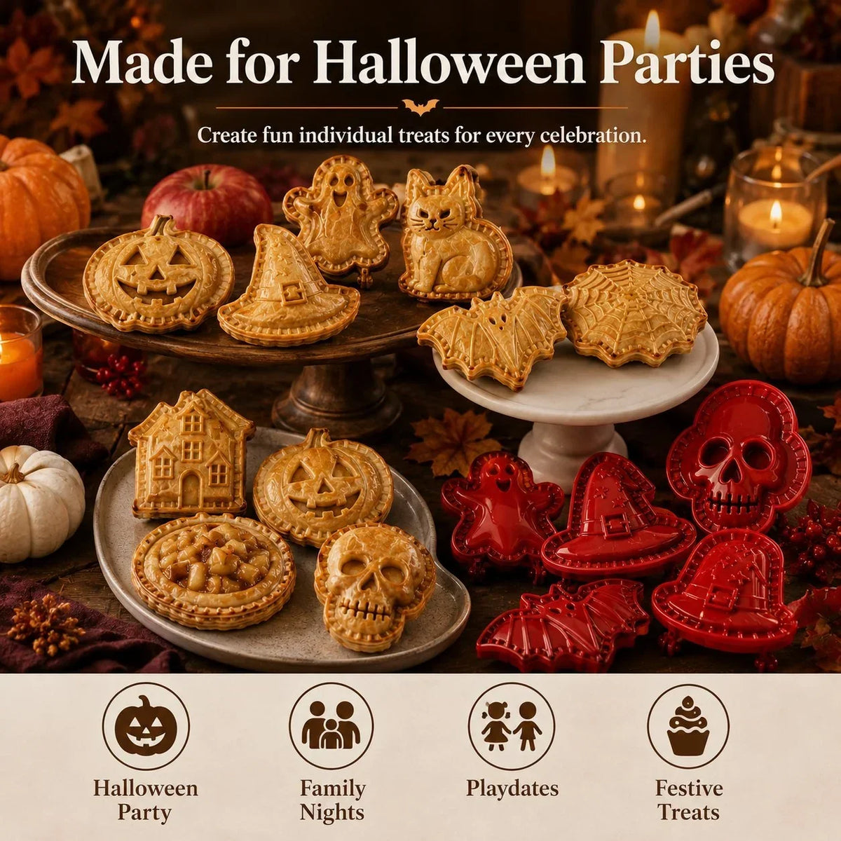 Halloween Pie Formen Set mit 8 Motiven für Mini Pies und Teigtaschen