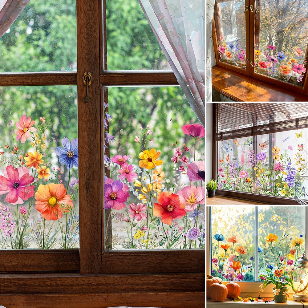 BloomVista™ | Fensteraufkleber | Wildblumen & Schmetterlinge, wiederverwendbar & rückstandsfrei