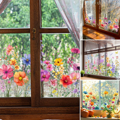 BloomVista™ | Fensteraufkleber | Wildblumen & Schmetterlinge, wiederverwendbar & rückstandsfrei