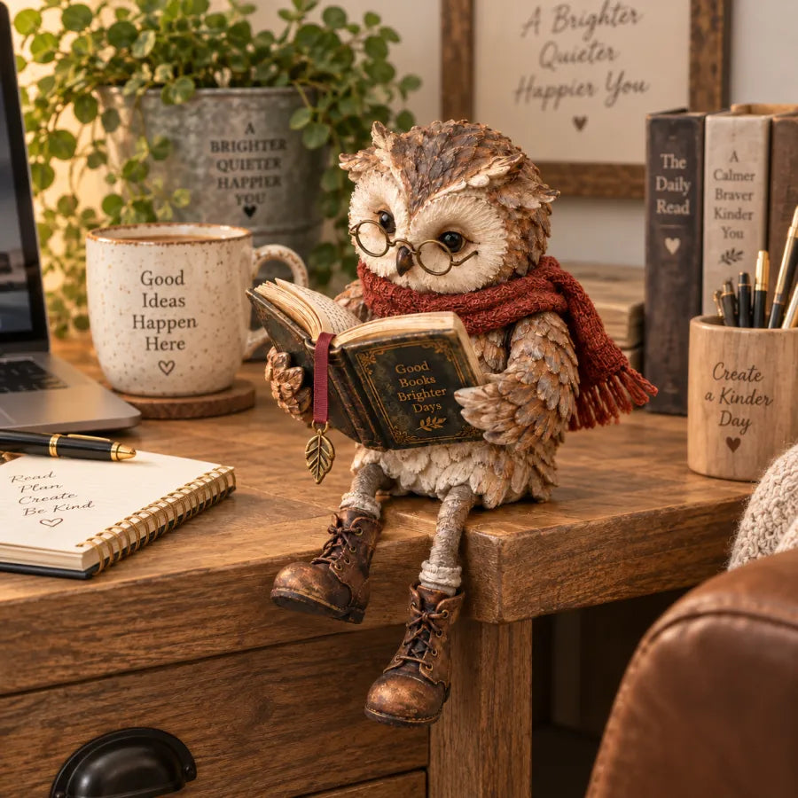 StoryNook – Rustikale Lese-Eule Figur | 50 % RABATT