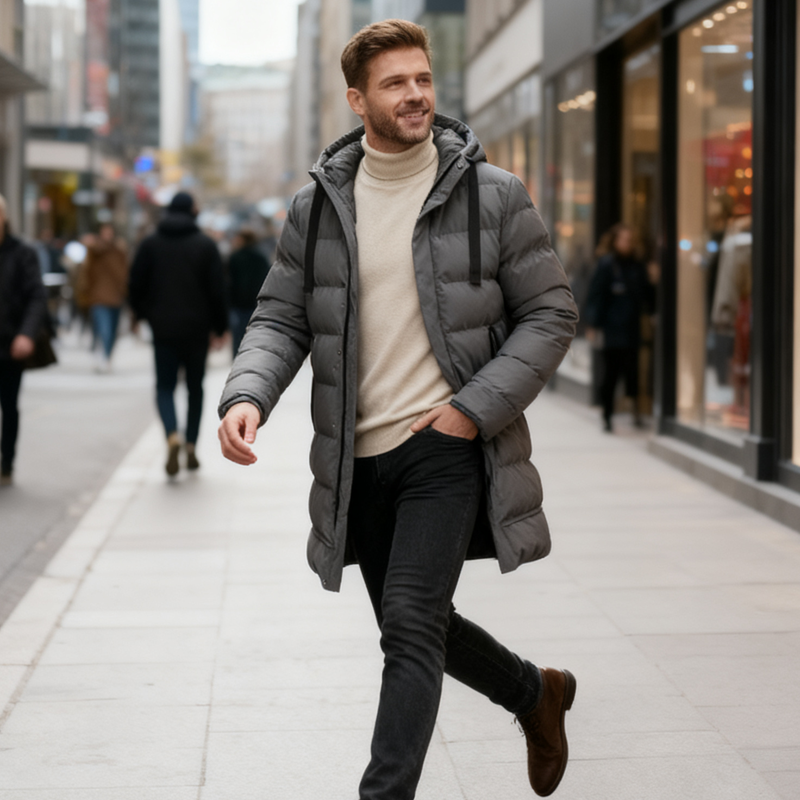 Kapuzen Winterjacke winddicht mit langem Schnitt