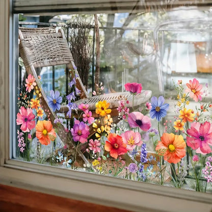 BloomVista™ | Fensteraufkleber | Wildblumen & Schmetterlinge, wiederverwendbar & rückstandsfrei