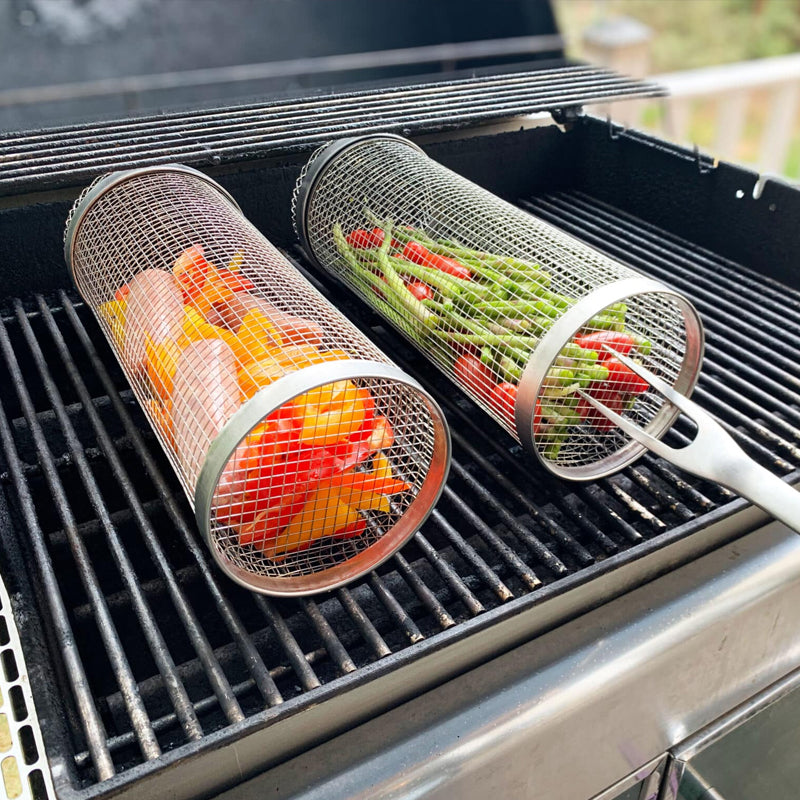GrillMaster | 360° BBQ Grillkorb aus Edelstahl | Gleichmäßiges Grillen ohne Anbrennen | 1+1 GRATIS