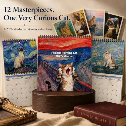 Katzen Wandkalender 2027 mit Kunst-Katzenmotiven