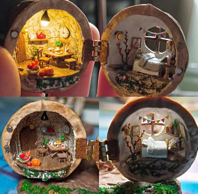 Walnussschalen-Minihaus Zimmer und Wohnräume