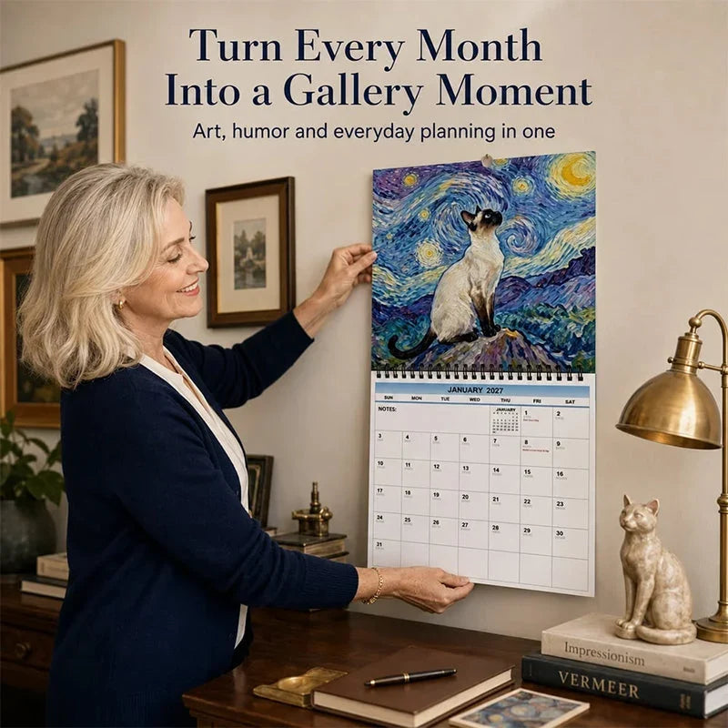 Katzen Wandkalender 2027 mit Kunst-Katzenmotiven