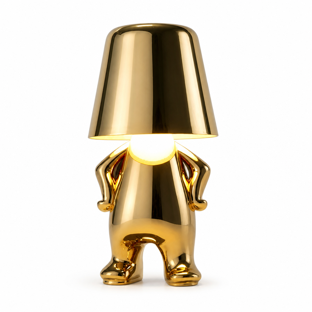 LED Schreibtischlampe Denker Figur in Gold oder Silber