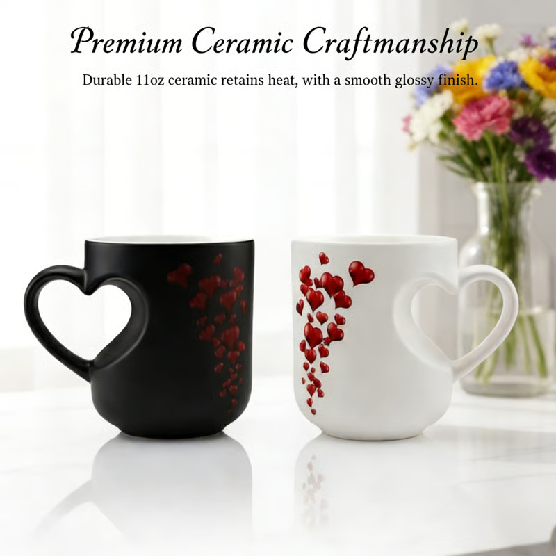 Farbwechsel Tasse mit Herzgriff aus Keramik 400 ml