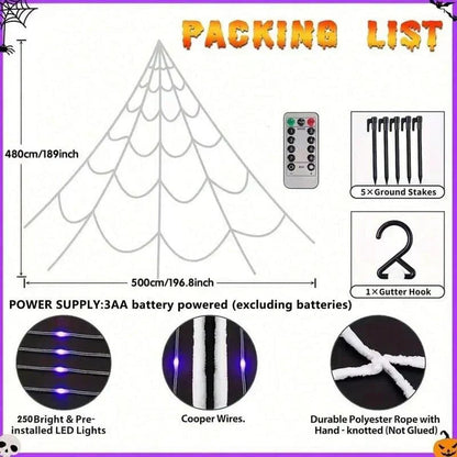 Halloween Spinnennetz LED Lichterkette 5 m mit Fernbedienung