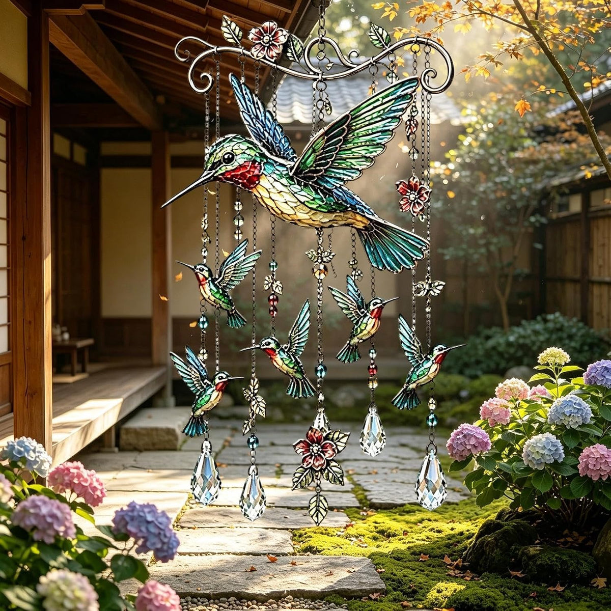 Kristall Windspiel mit Vogelmotiv für Garten und Balkon