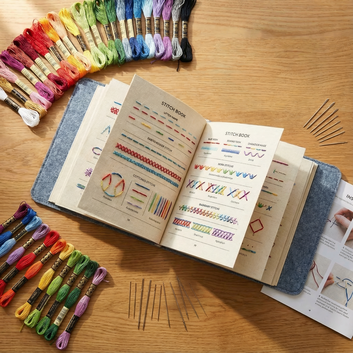 Stickbuch Komplettset mit 106 Stickstichen und Zubehör