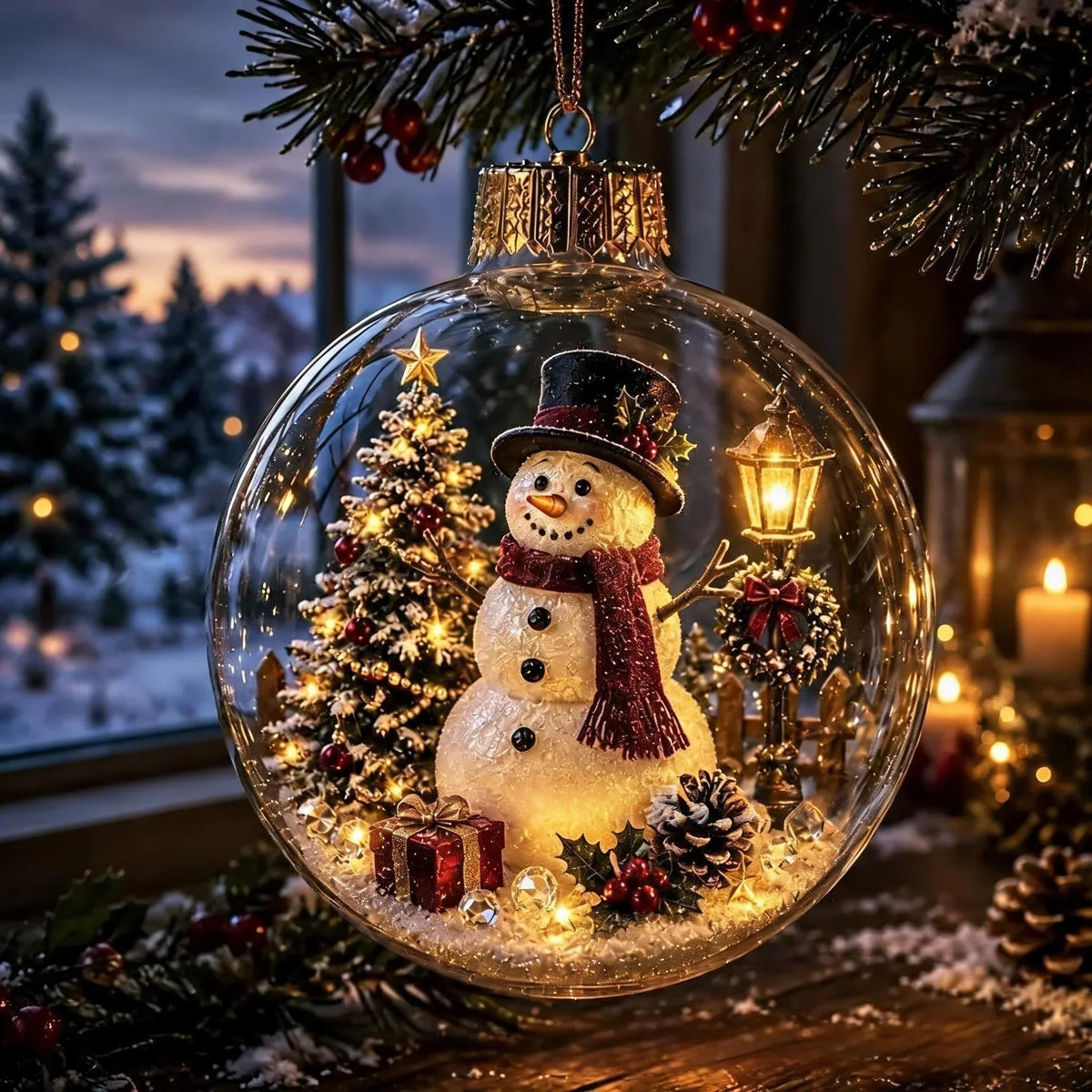 Beleuchteter Weihnachtsanhänger mit LED und Miniatur Szene