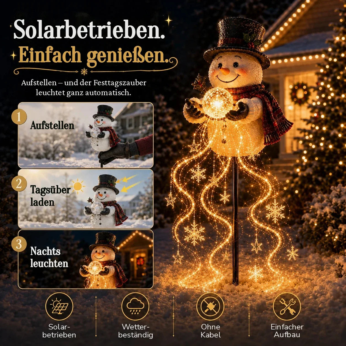 Weihnachtlicher Gartenstecker Schneemann