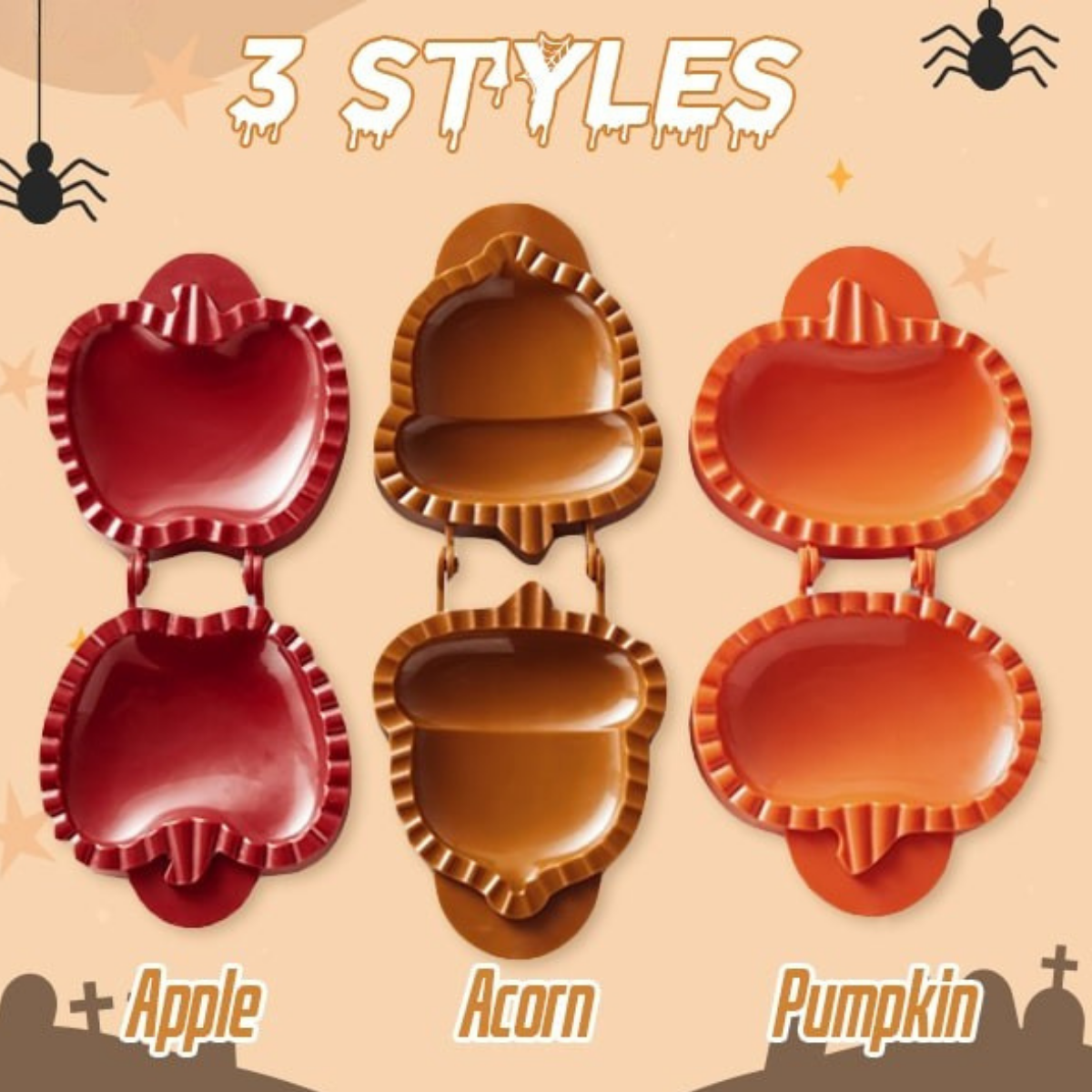 Halloween Mini-Pie-Former (Kürbis, Apfel, Eichel) | PieWhimsy