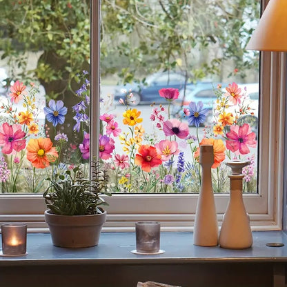 BloomVista™ | Fensteraufkleber | Wildblumen & Schmetterlinge, wiederverwendbar & rückstandsfrei