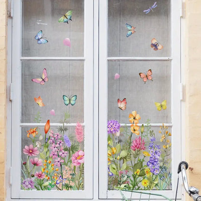 BloomVista™ | Fensteraufkleber | Wildblumen & Schmetterlinge, wiederverwendbar & rückstandsfrei