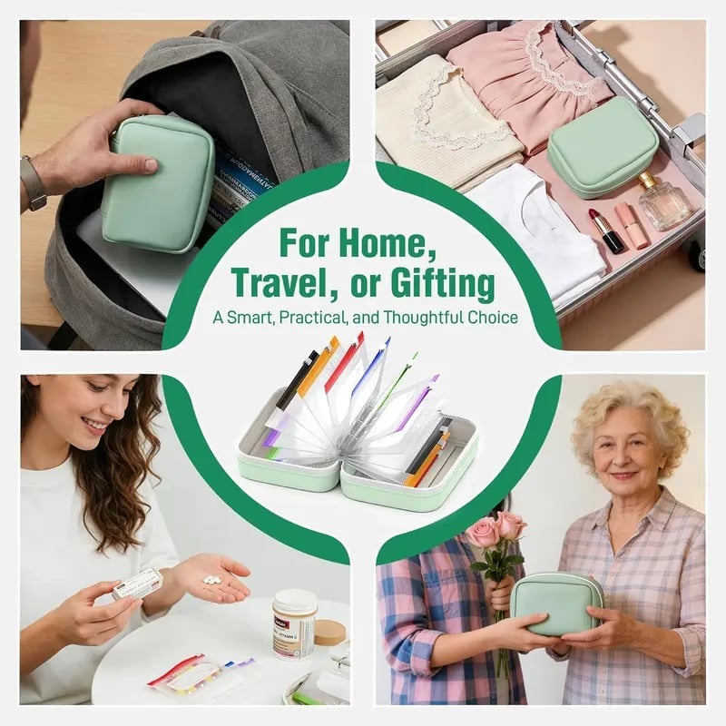 Tabletten-Organizer mit 14 Beuteln im Kunstleder-Etui