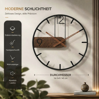 Moderne Wanduhr aus Edelstahl & Walnussholz | Walnchron