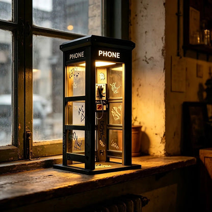 Vintage Telefonzellen Tischlampe mit warmem Ambiente Licht