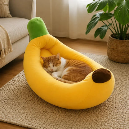 Katzenbett in Bananenschalenform – weiches Plüsch-Kuschelbett für Katzen