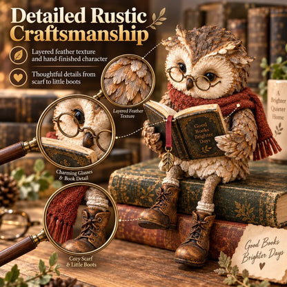 StoryNook – Rustikale Lese-Eule Figur | 50 % RABATT