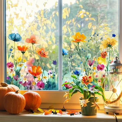 BloomVista™ | Fensteraufkleber | Wildblumen & Schmetterlinge, wiederverwendbar & rückstandsfrei
