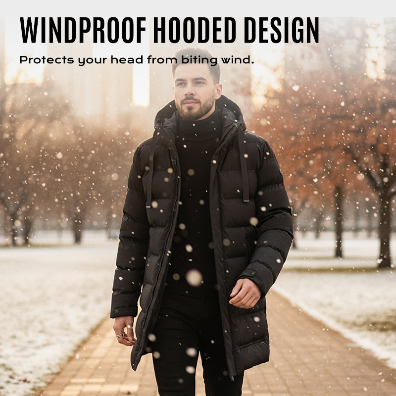 Kapuzen Winterjacke winddicht mit langem Schnitt