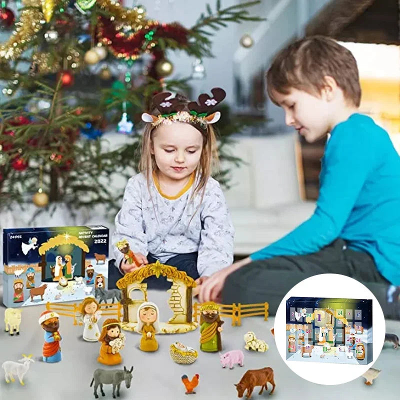Krippen-Adventskalender mit 24 Spielfiguren
