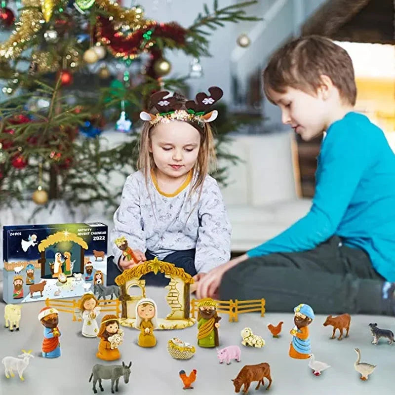 Adventskalender mit Krippenfiguren Detail