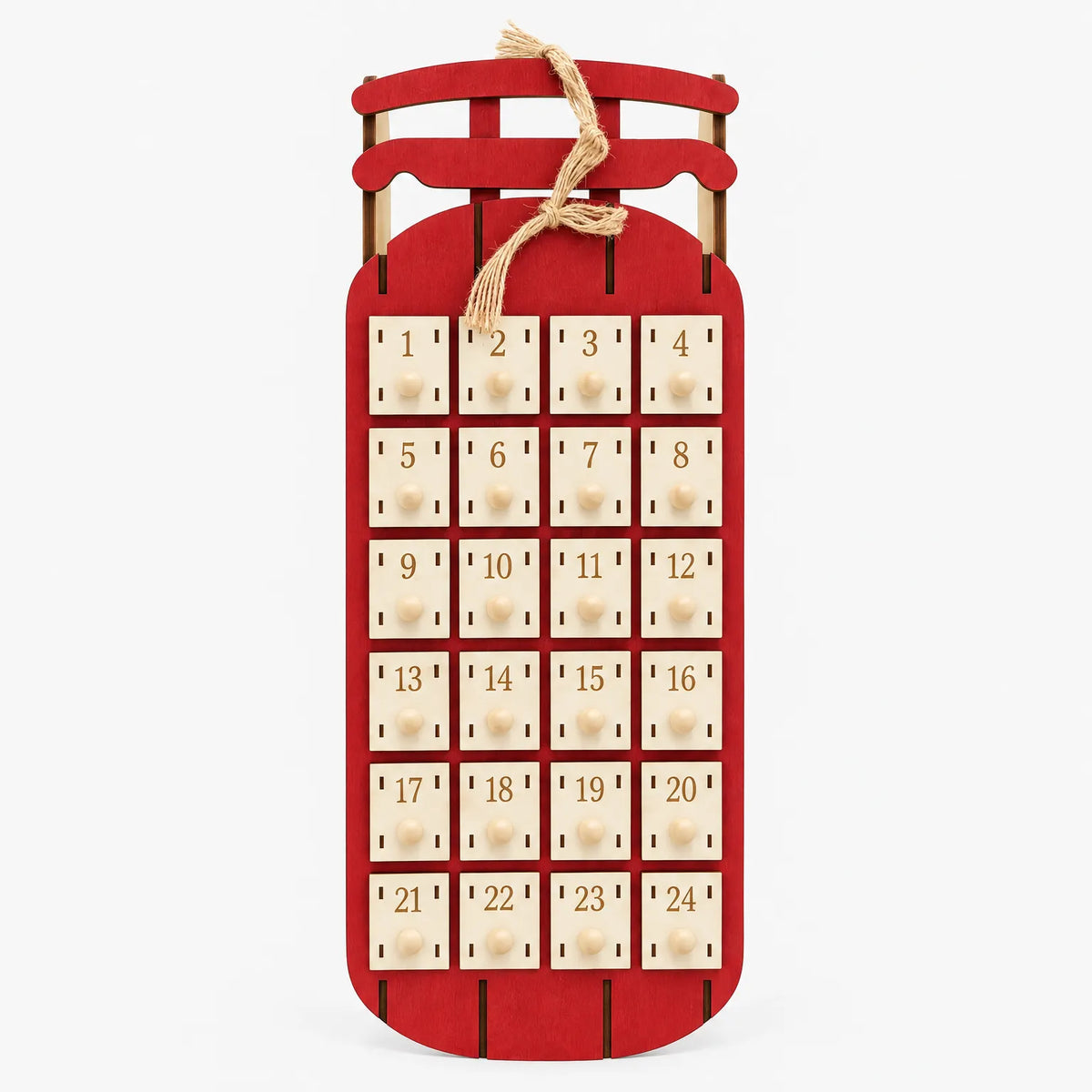 Holz-Adventskalender in Schlittenform