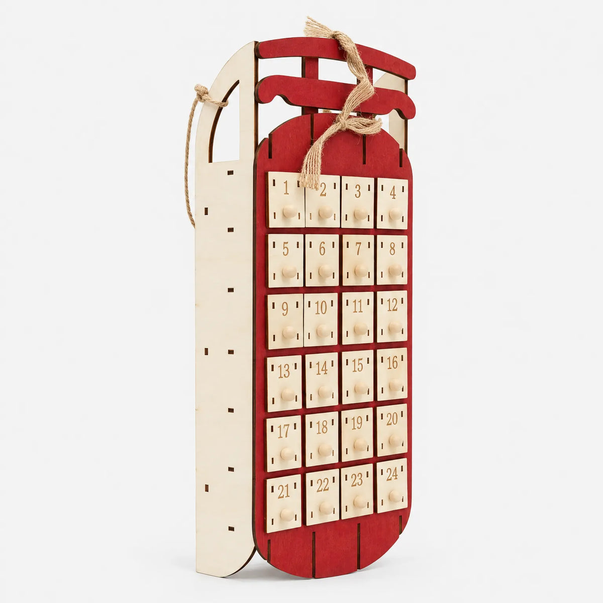 Adventskalender Naturholz mit ausziehbaren Schubladen